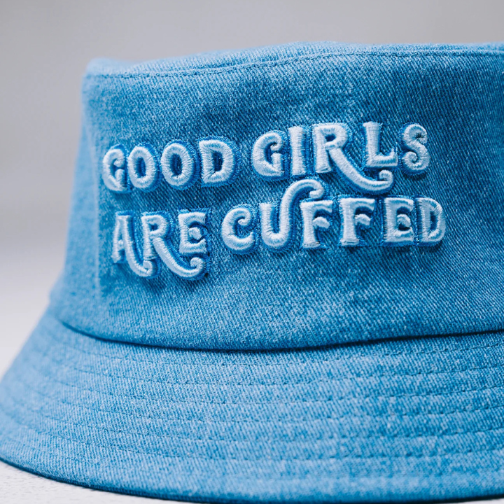 Good Girls Are Cuffed Bucket Hat - Blue Denim