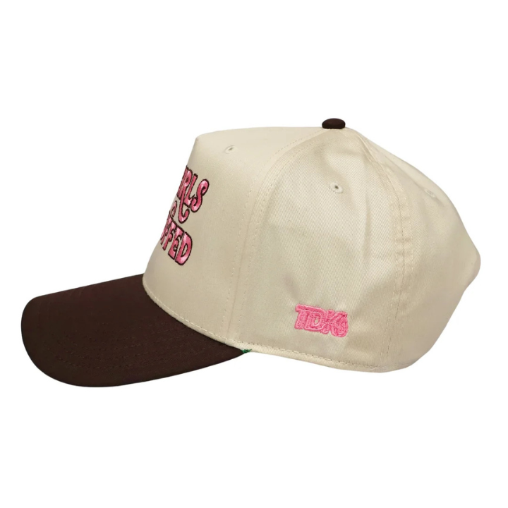 Good Girls Are Cuffed Curved Brim Snapback - Khaki/Brown + Pink Embroidery