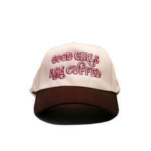 Good Girls Are Cuffed Curved Brim Snapback - Khaki/Brown + Pink Embroidery