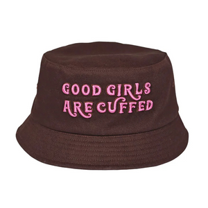 Good Girls Are Cuffed Bucket Hat - Brown + Pink Logo