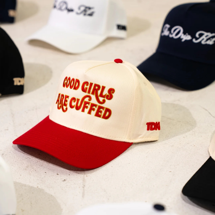 Good Girls Are Cuffed Curved Brim Snapback - Khaki/Red