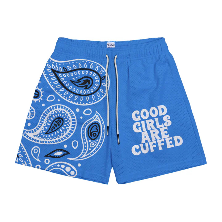 GOOD GIRLS ARE CUFFED PAISLEY SHORTS - CAROLINA BLUE