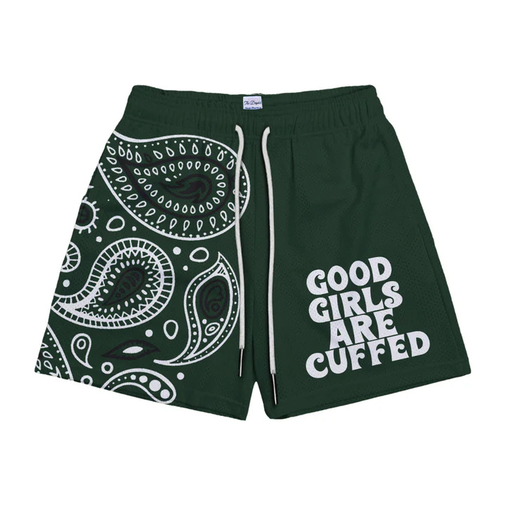 GOOD GIRLS ARE CUFFED PAISLEY SHORTS - GREEN