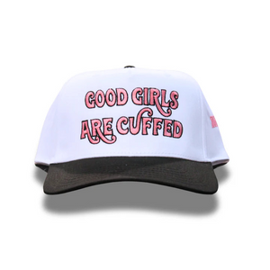 Good Girls Are Cuffed Curved Brim - Black /White + Pink Logo Design