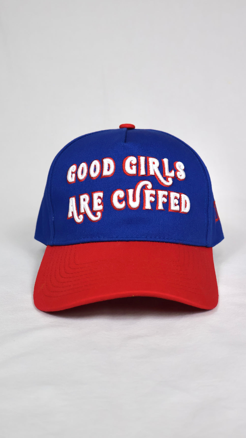 NYG INSPIRED GOOD GIRLS ARE CUFFED CAP - BLUE/ RED