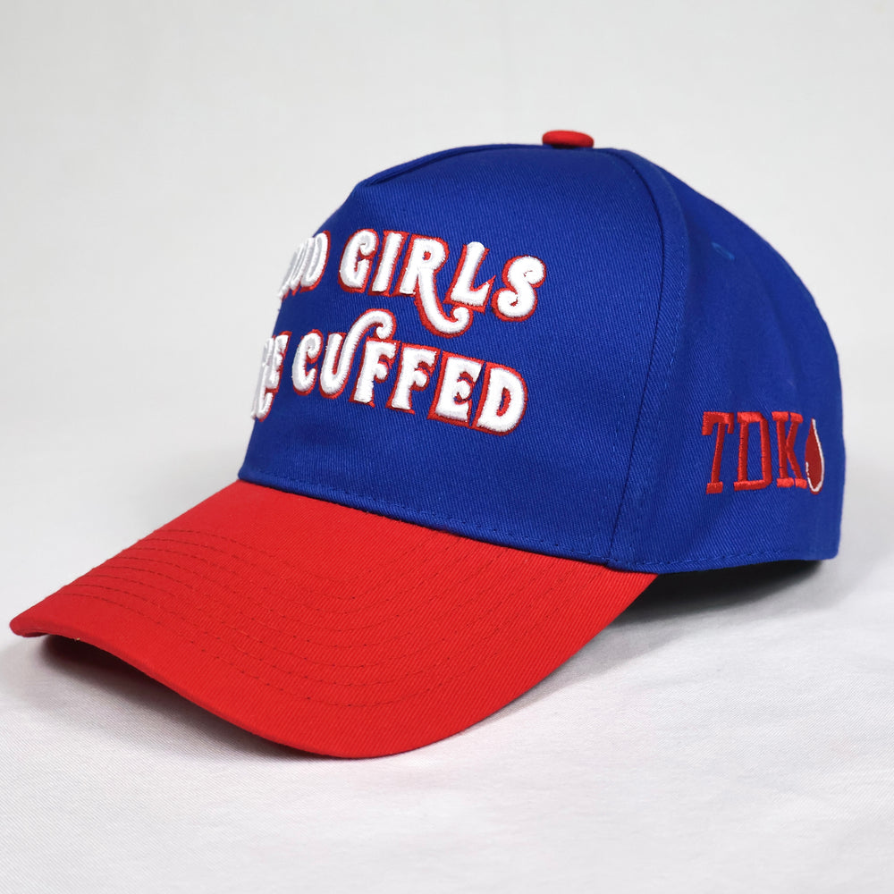 NYG INSPIRED GOOD GIRLS ARE CUFFED CAP - BLUE/ RED